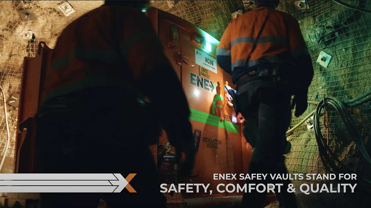enex safety vault refuge chamber miners walking underground